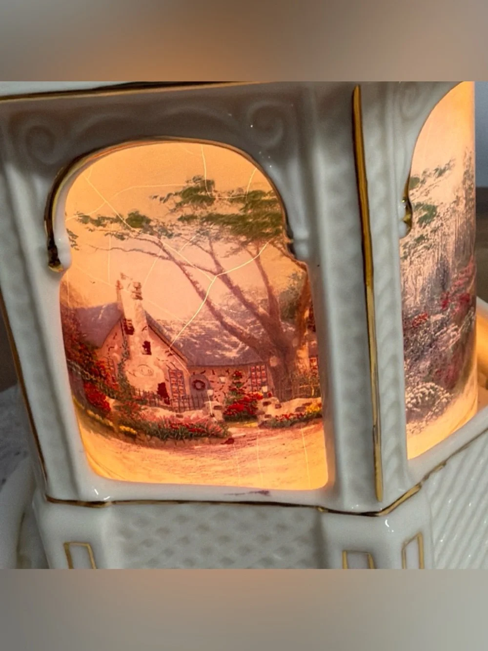 Thomas Kinkade Light Home & Heart Make A Wish Cottage Lighted Gazebo Music Box